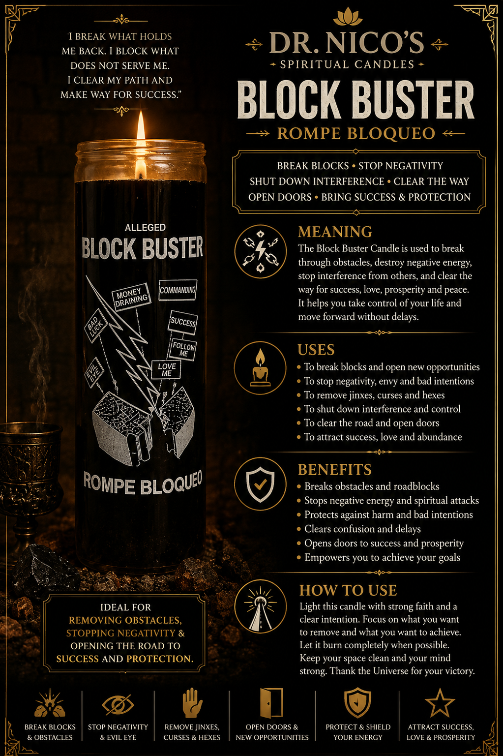 Block Buster Candle – Remove Obstacles, Break Through Barriers & Open Roads