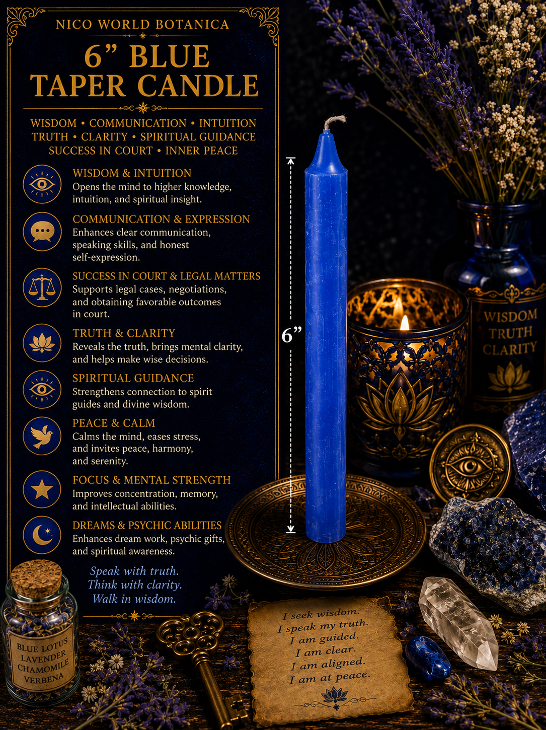 6” Blue Taper Candle