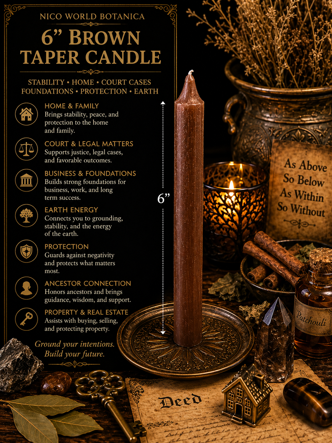 6” Brown Taper Candle