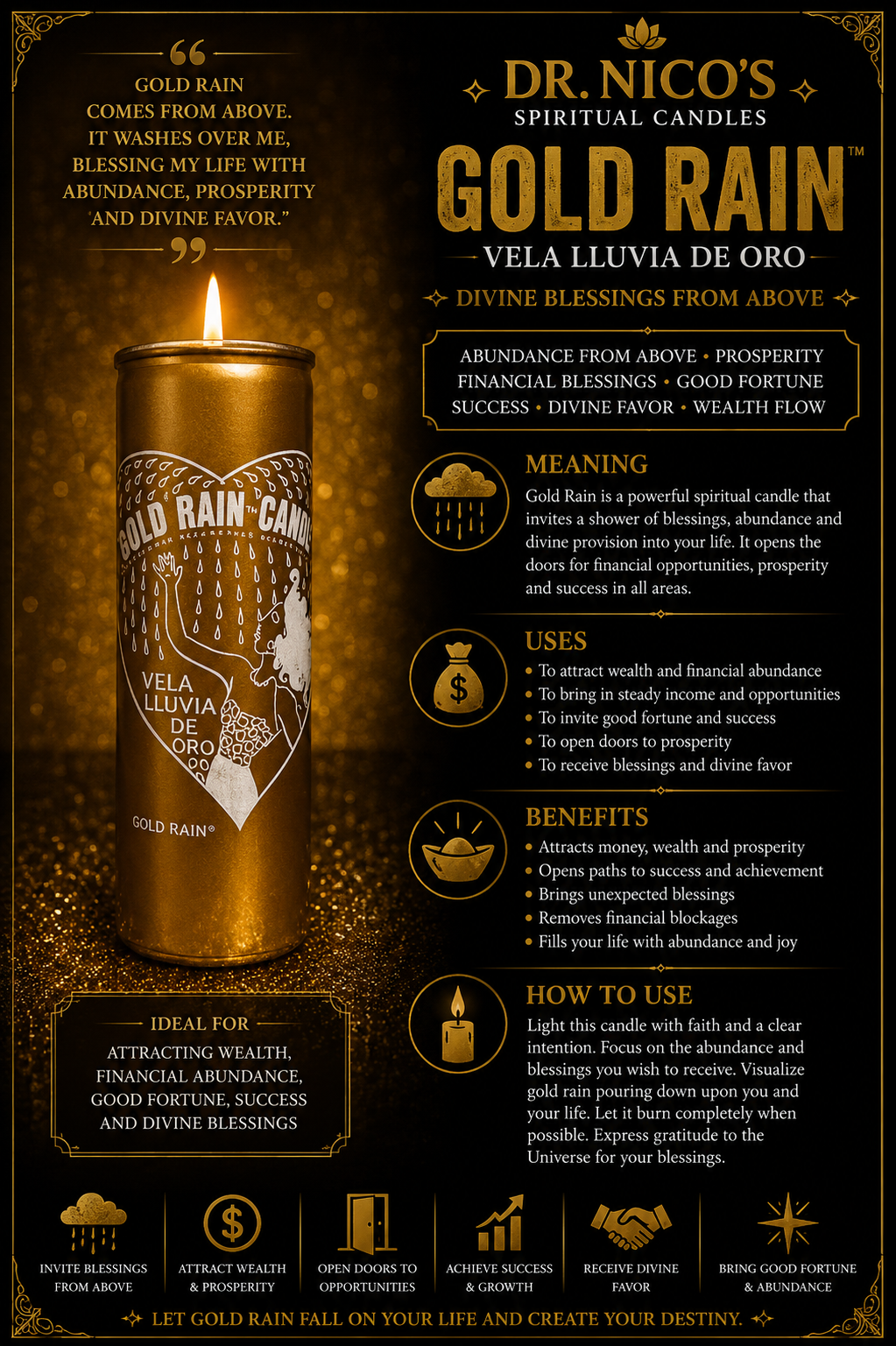 Gold Rain Candle – Wealth, Prosperity & Financial Blessings