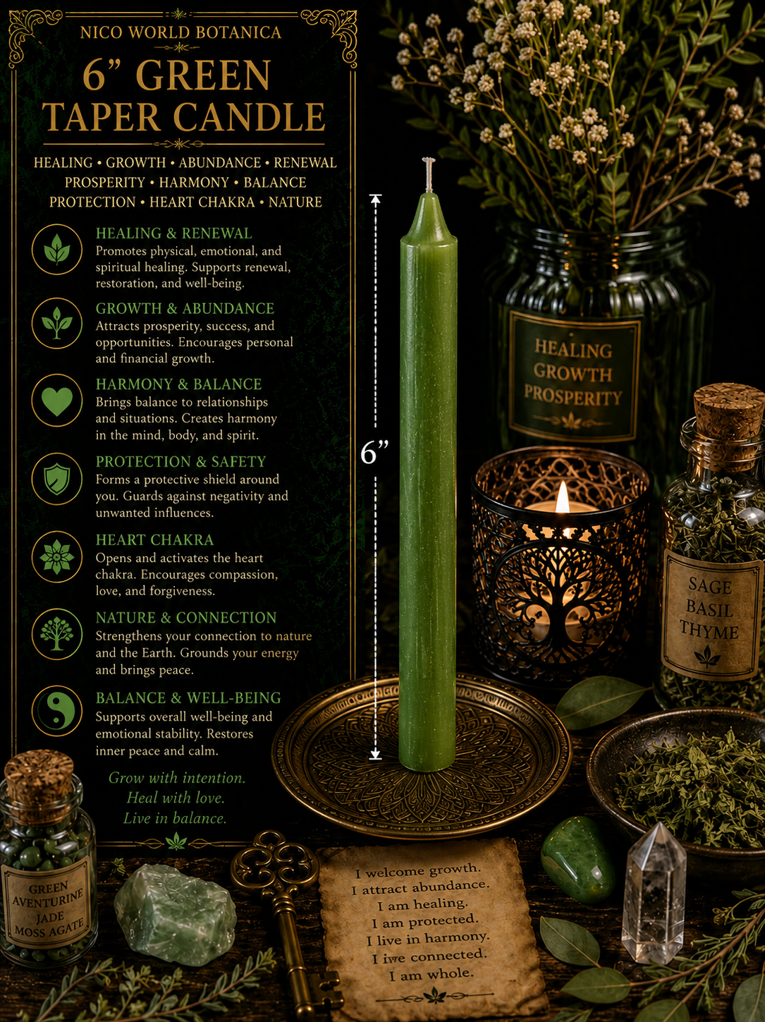 6” Green Taper Candle