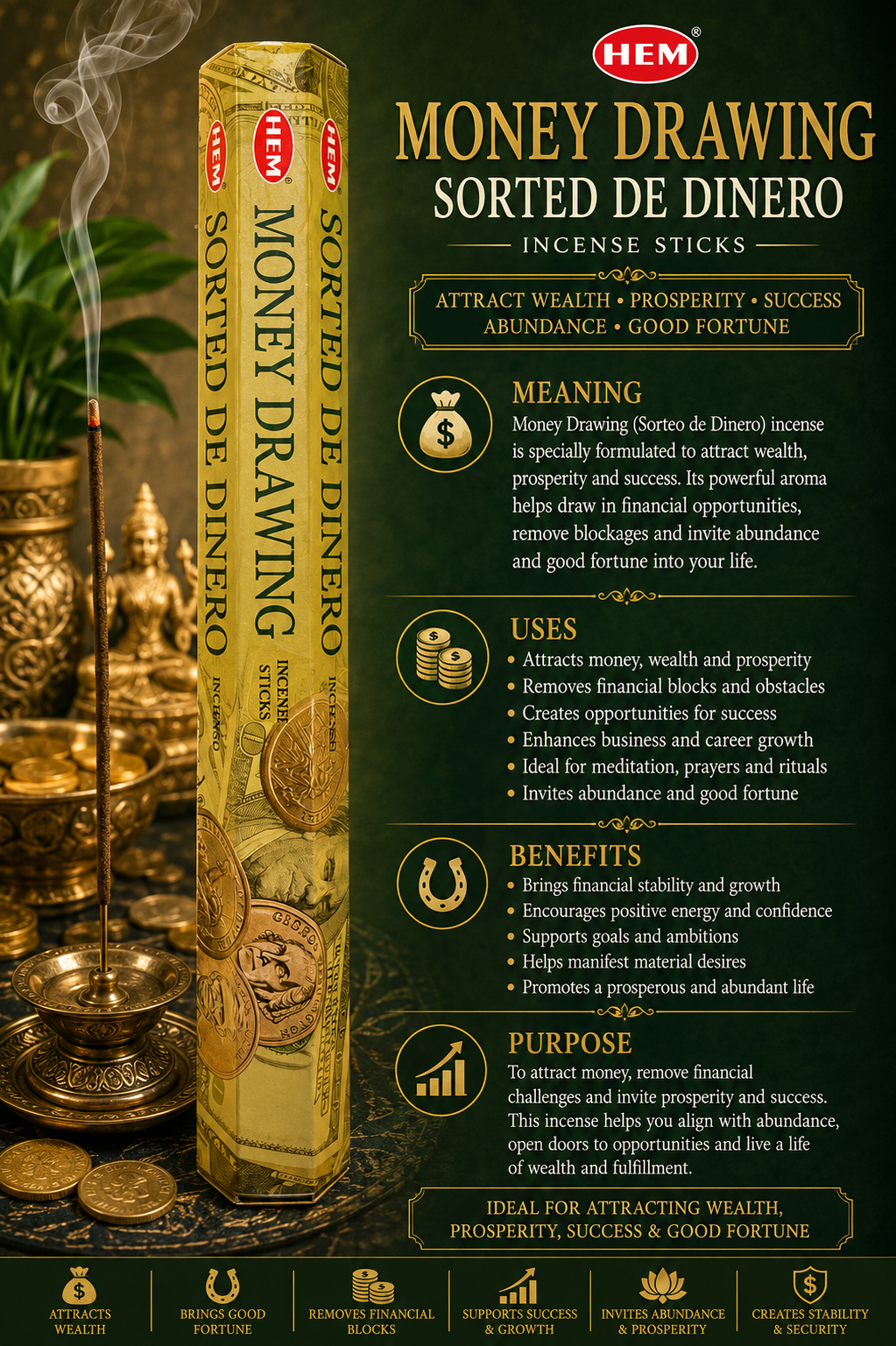 Money Drawing (Sorted De Dinero) Incense Sticks