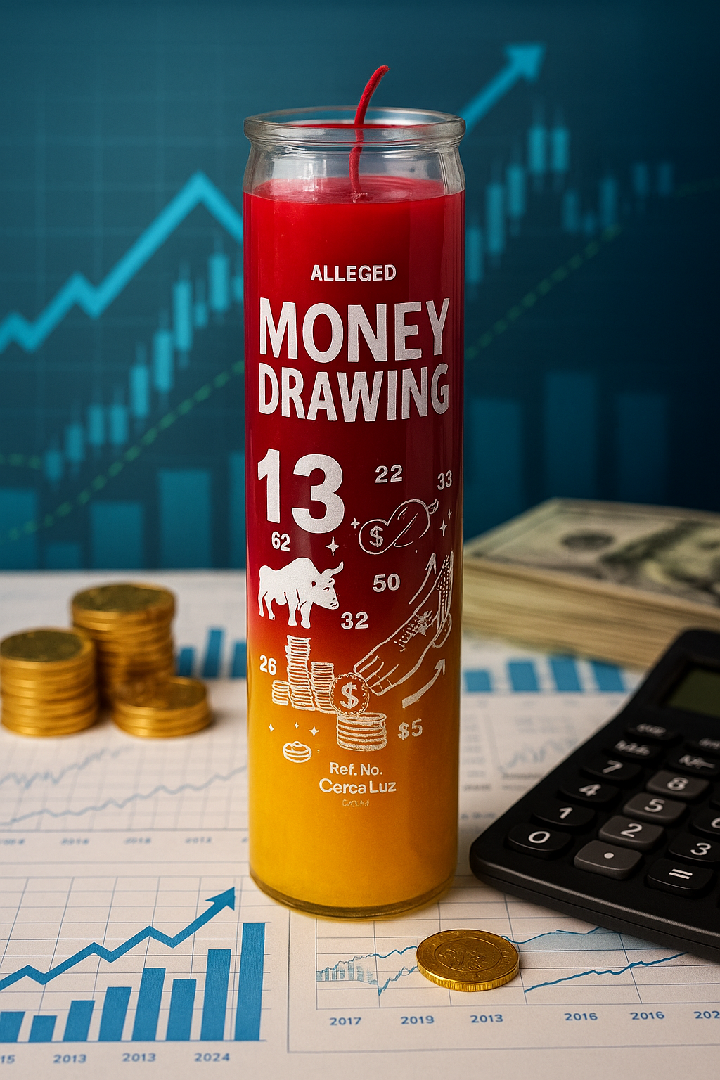 Money Drawing Success Candle – Wealth, Prosperity & Financial Growth ( RED & GOLD )