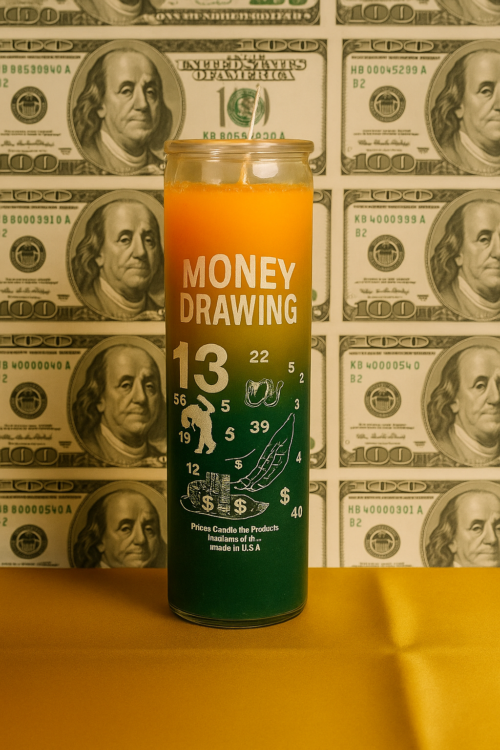 Money Drawing Candle (Green & Gold)