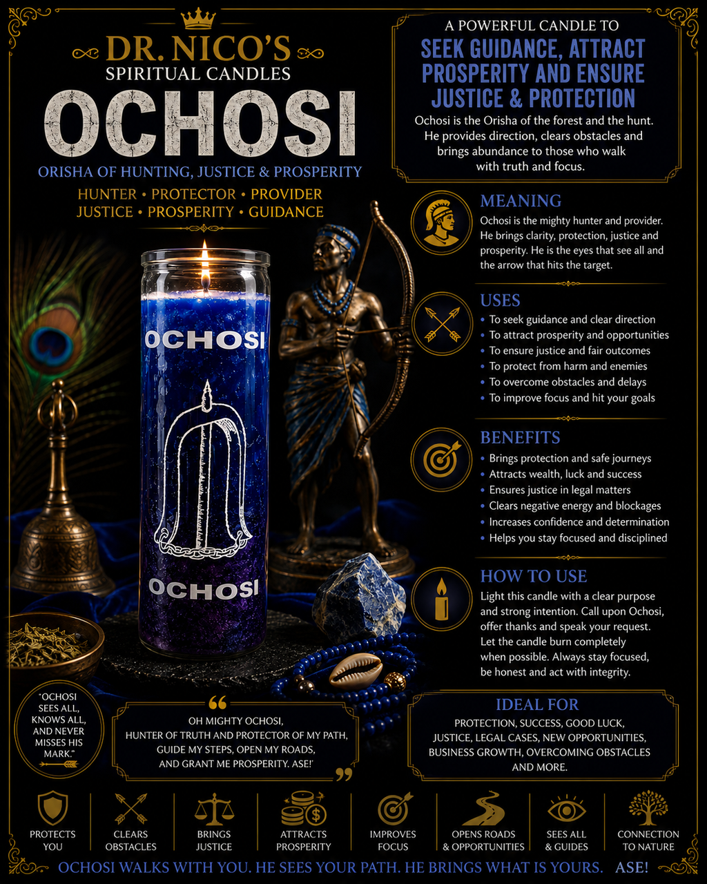 Ochosi Devotional Candle | Justice, Accuracy, Opportunity & Spiritual Guidance