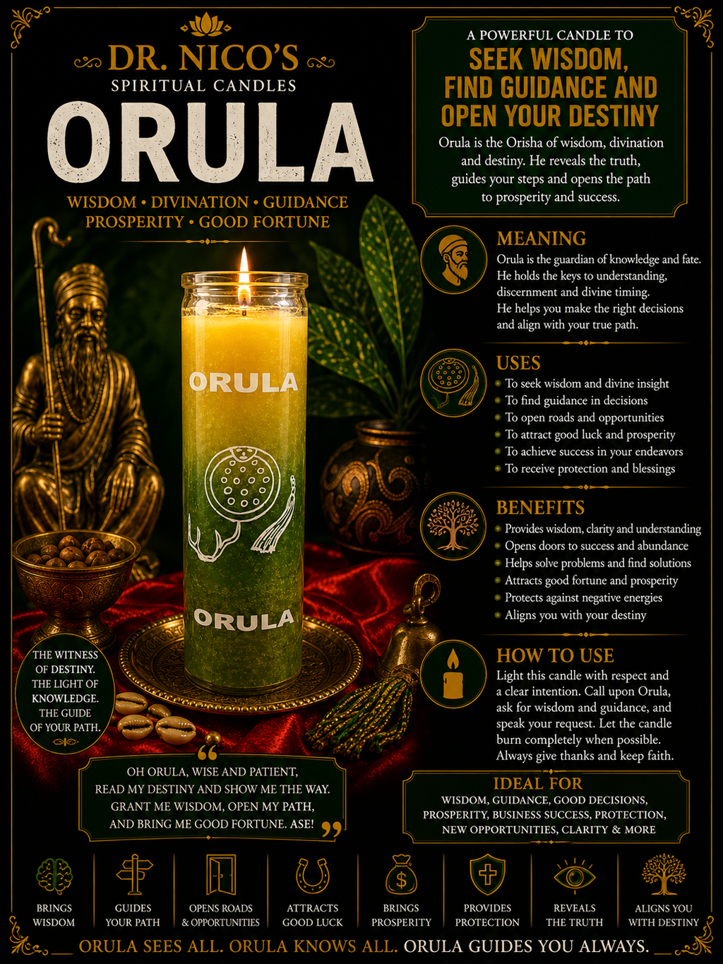 Orula Wisdom & Destiny Candle | Guidance, Knowledge, Prosperity & Divine Insight
