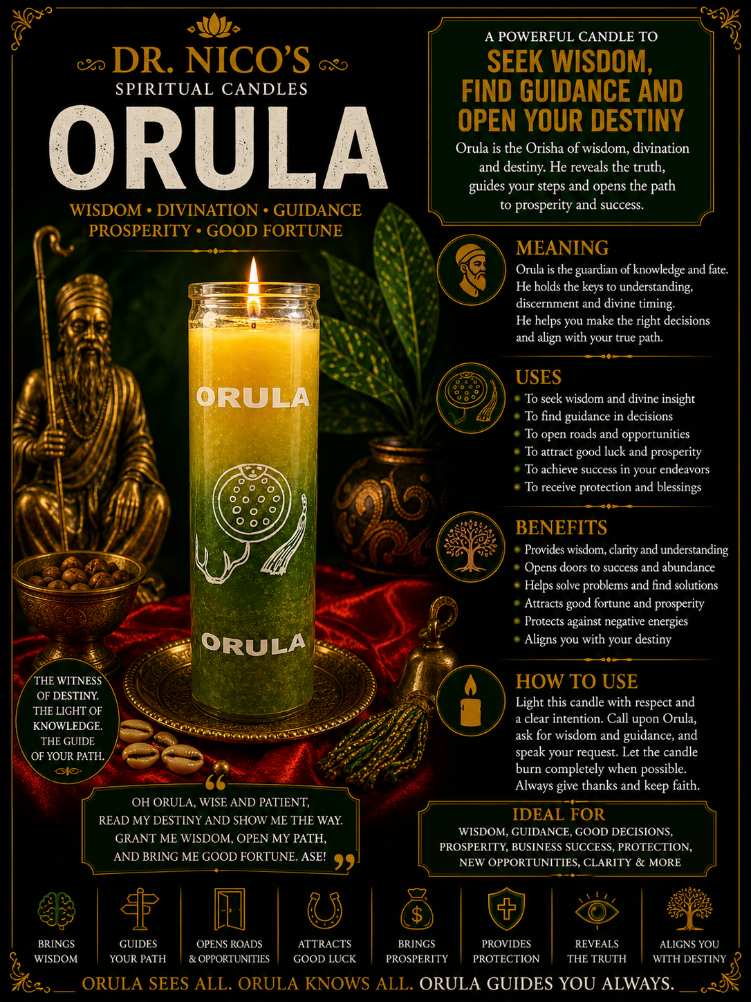 Orula Wisdom & Destiny Candle | Guidance, Knowledge, Prosperity & Divine Insight