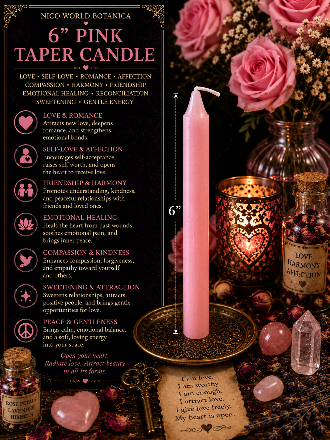 6” Pink Taper Candle