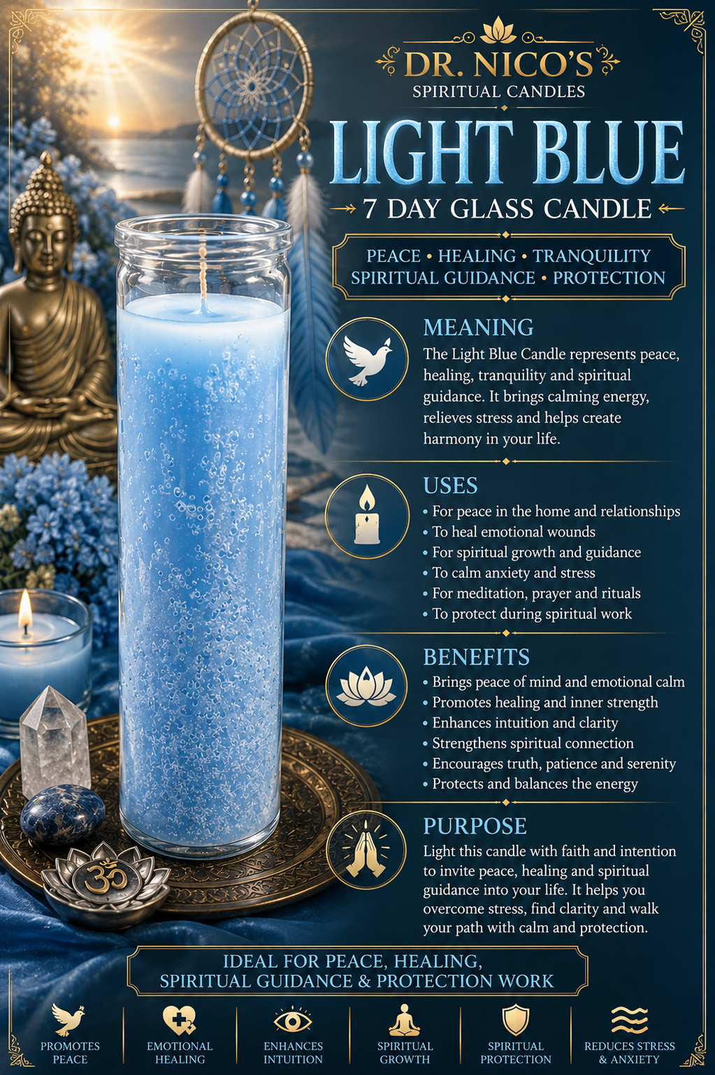 Light Blue 7-Day Glass Candle