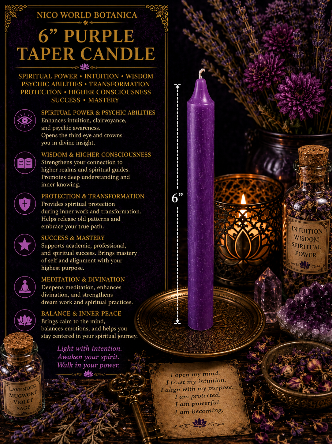 6” Purple Taper Candle