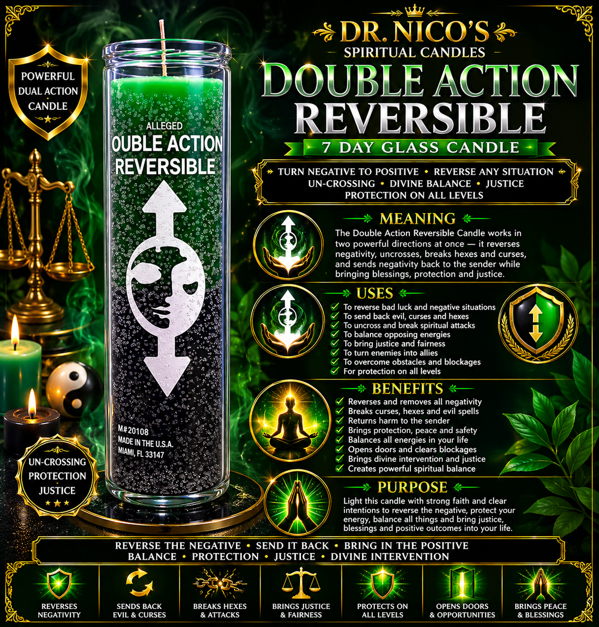 Green & Black Double Action Reversible 7-Day Glass Candle