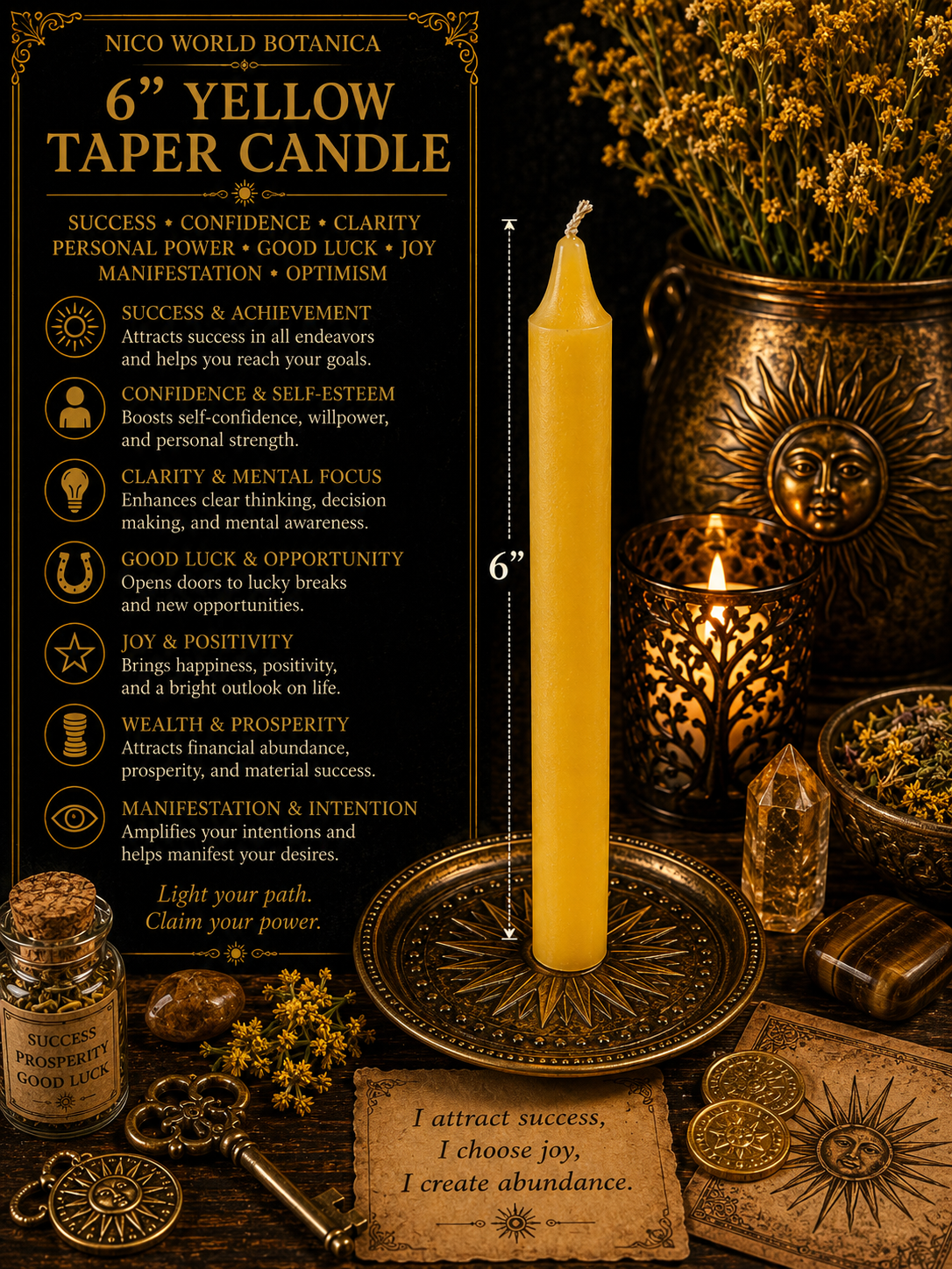 6” Yellow Taper Candle
