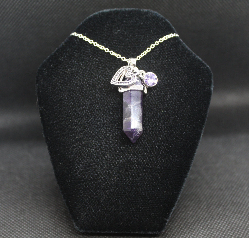 Amethyst Crystal & Heart Necklace