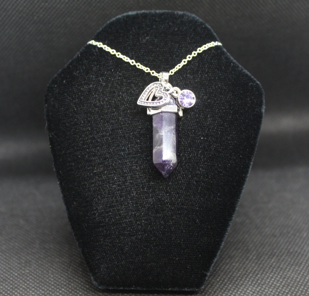 Amethyst Crystal & Heart Necklace