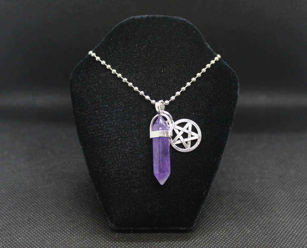 Amethyst Crystal & Pentacle Necklace