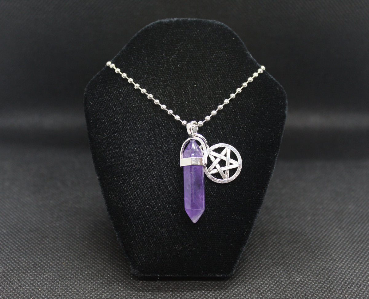 Amethyst Crystal & Pentacle Necklace