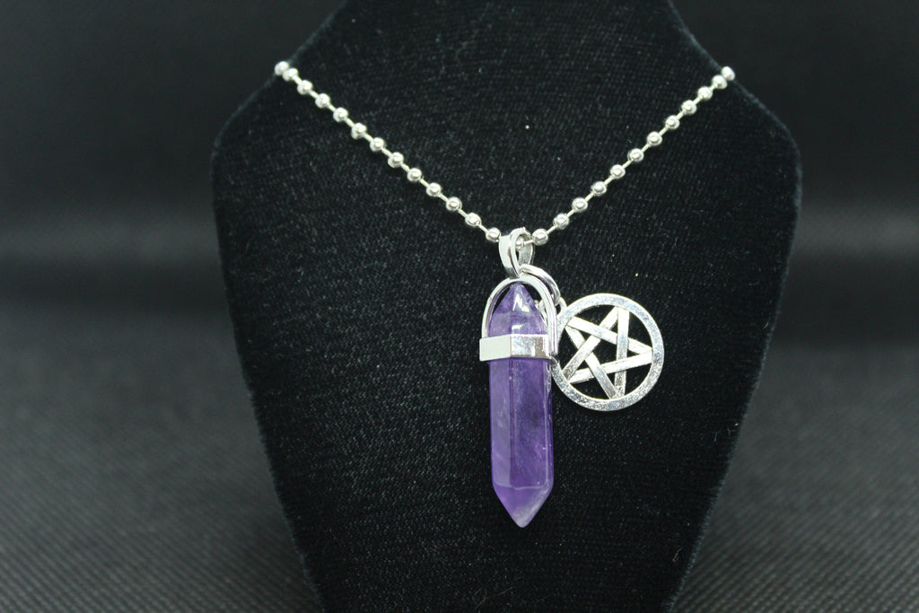 Amethyst Crystal & Pentacle Necklace