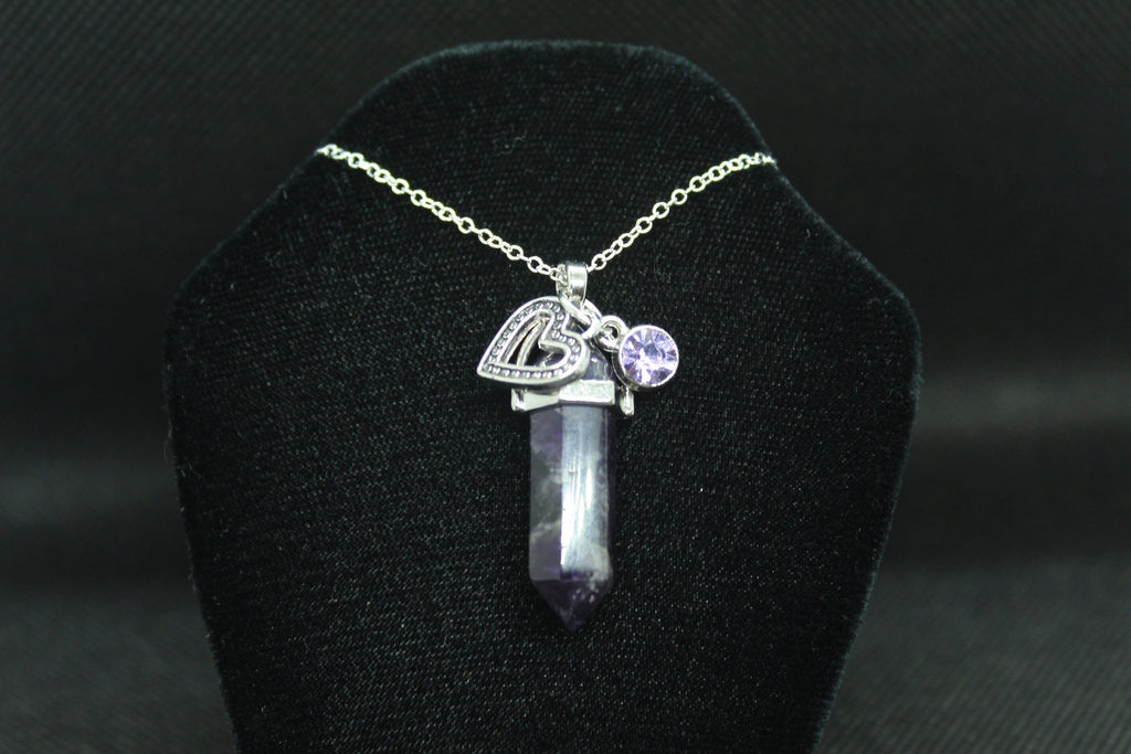 Amethyst Crystal & Heart Necklace