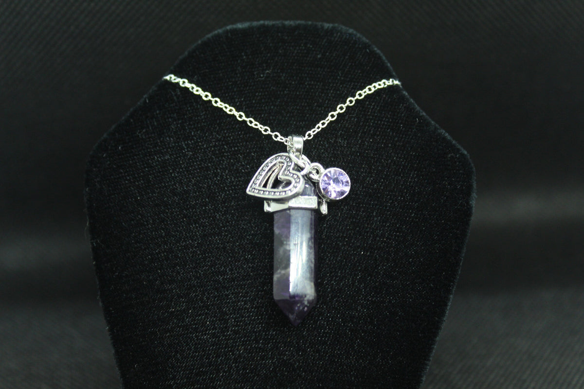 Amethyst Crystal & Heart Necklace