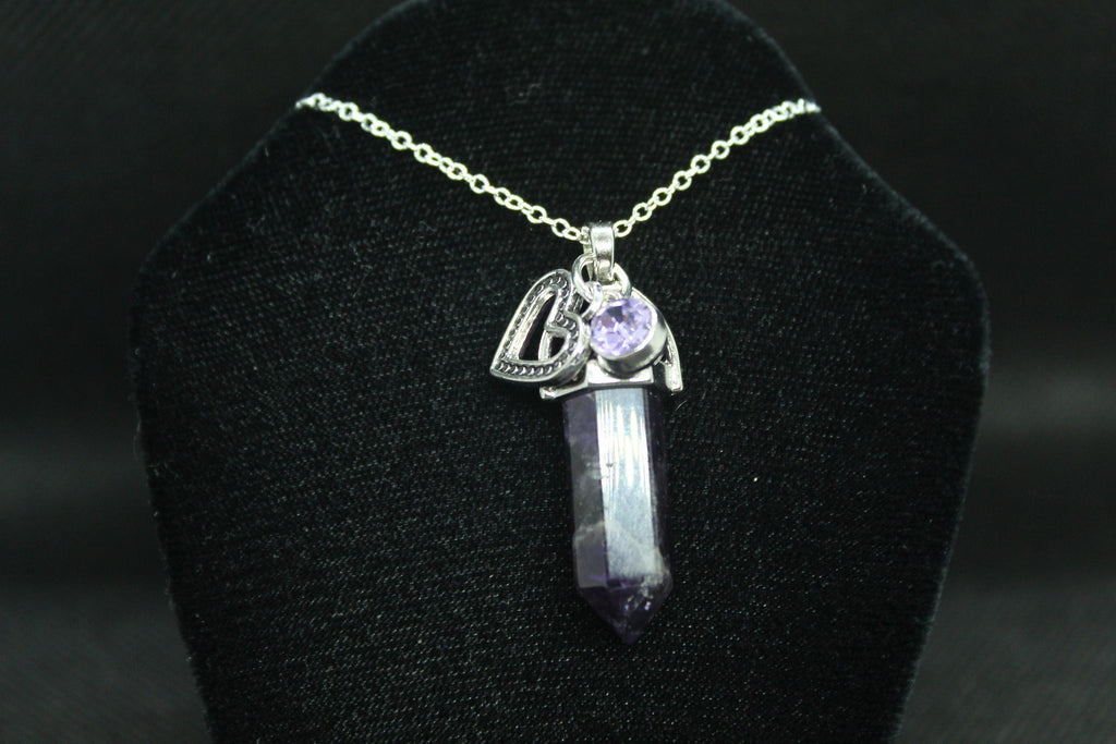 Amethyst Crystal & Heart Necklace