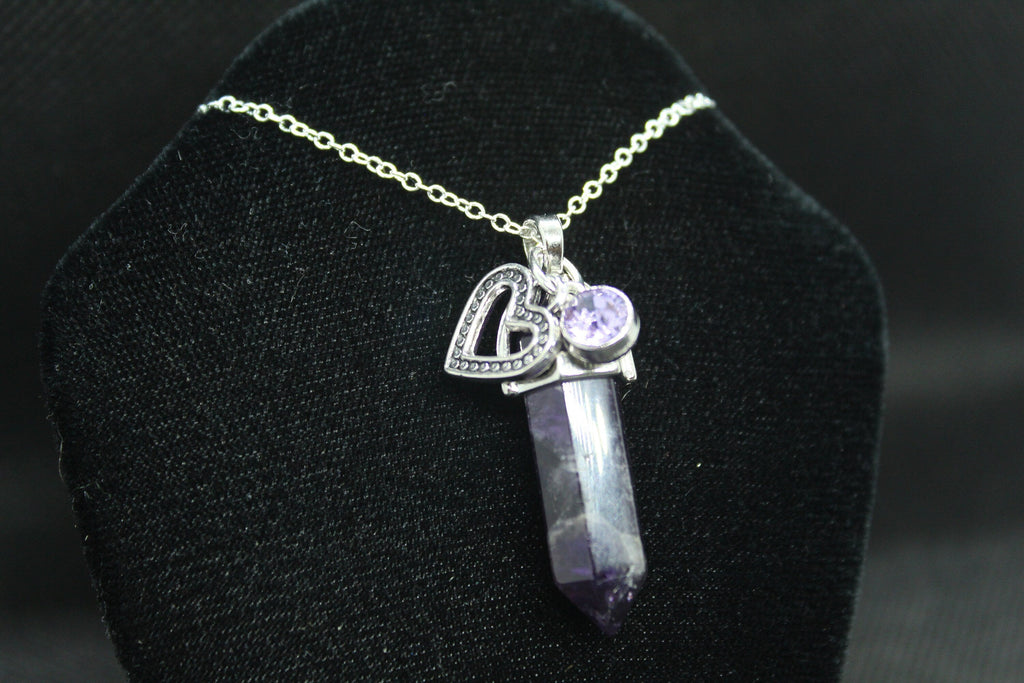 Amethyst Crystal & Heart Necklace