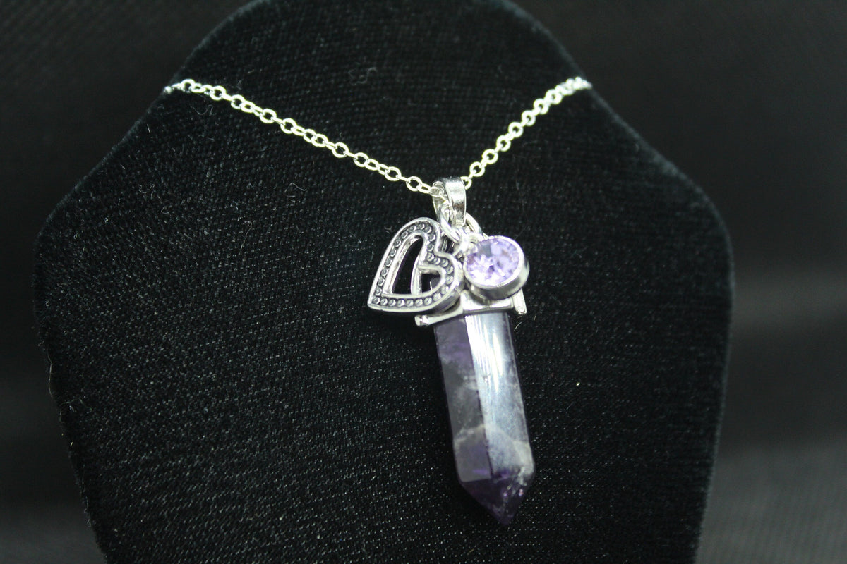 Amethyst Crystal & Heart Necklace